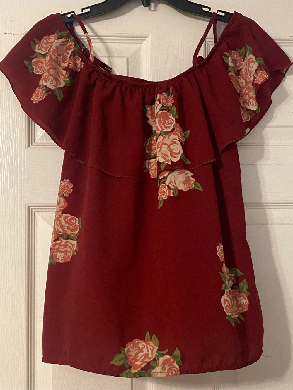 No Boundaries Burgundy Floral Off-Shoulder Top